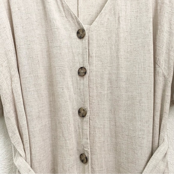 H&M Beige Linen Blend V Neck Button Front Jumpsuit Romper Size XL - Picture 9 of 16